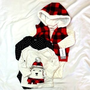 NWT Carters Kids Buffalo Red Black Plaid Fleece Vest Bundle of 3 Shirts Baby 9mo